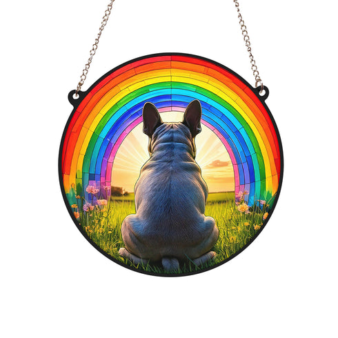 French Bulldog Grey Rainbow Bridge Stained Glass Effect Suncatcher